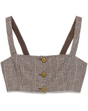 Self-Portrait Check Crop Top - Gray