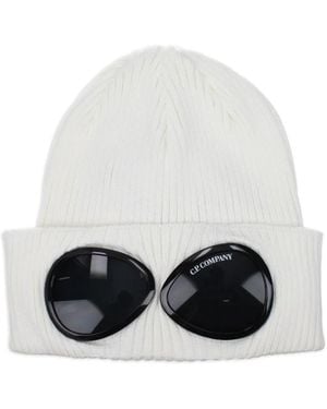 C.P. Company Goggle Ribbed-Knit Beanie Hat - White