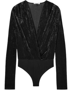 Patrizia Pepe Draped Velvet Bodysuit - Black