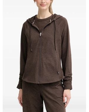 DKNY Zip-Up Drawstring Hoodie - Brown