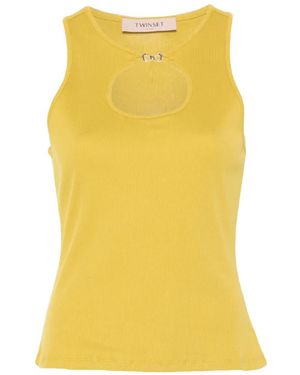 Twinset Ribbed Top With Logo - Yellow