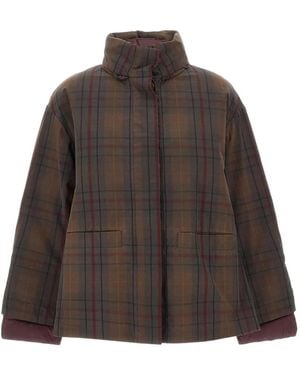 Elena Miro Tartan-Patterned Waxed-Cotton Trench Coat - Brown