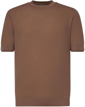Eleventy Short-Sleeve Ribbed-Trim Top - Brown