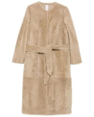 FURLING BY GIANI Belted Single-Breasted Sheepskin Coat - Natural