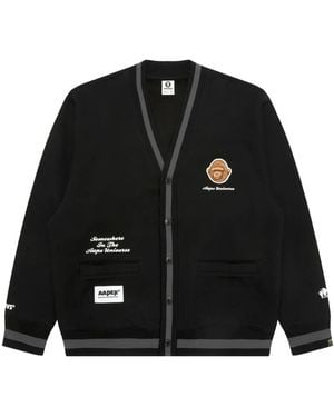 Aape By A Bathing Ape Embroidered ape head ribbed trim cardigan - Schwarz