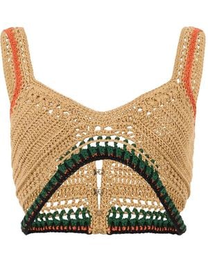 Alberta Ferretti Crochet-Knit Cropped Top - White