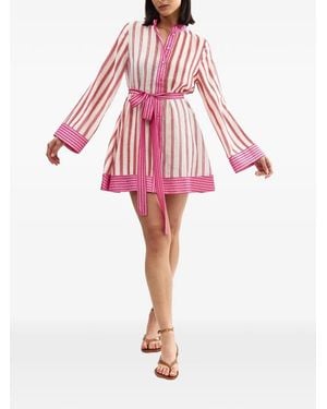 Aston Studio Neottia Stripe-Pattern Belted Mini Shirt Dress - Pink