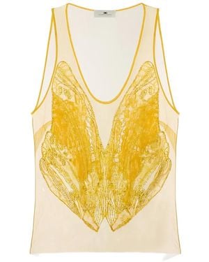 Elisabetta Franchi Embroidered V-Neck Top - Yellow