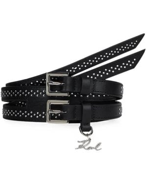 KARL LAGERFELD K/Signature Rhinestone Double Belt - Black