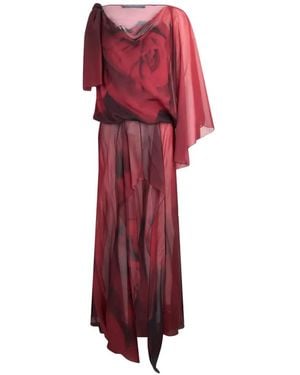 Alberta Ferretti Zijden Maxi-Jurk Met Bloemenprint - Rood