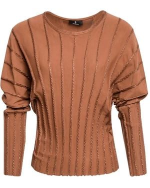 Fracomina Ribbed-Knit Metallic-Thread Jumper - Brown