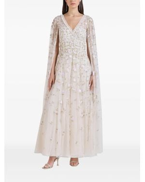 Needle & Thread Lea Ditsy Floral-Embroidered Cape-Sleeve Maxi Dress - White