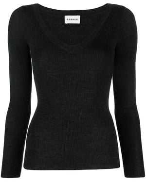 P.A.R.O.S.H. Gerippter Pullover Mit V-Ausschnitt - Schwarz