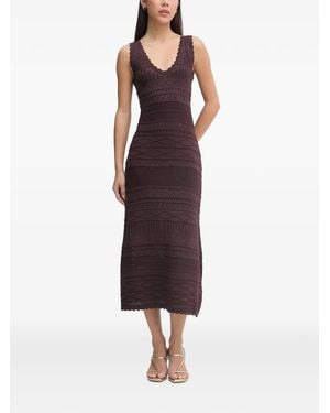 ERMANNO FIRENZE Scallop-Edge Pointelle-Knit Midi Dress - Purple