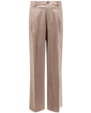 Amaranto Double-Pleat Welt-Pocket Trousers - Natural