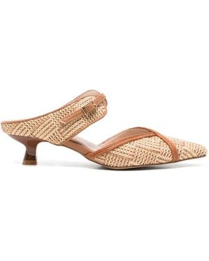 CafeNoir Woven-Effect Buckle-Strap Mules - Natural
