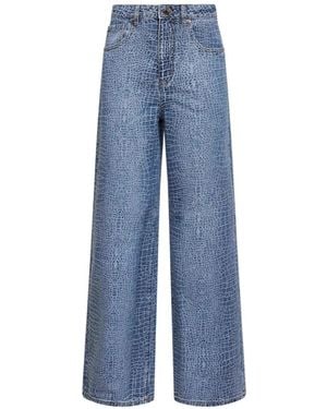 Self-Portrait Jeans mit Strass in Kroko-Optik - Blau
