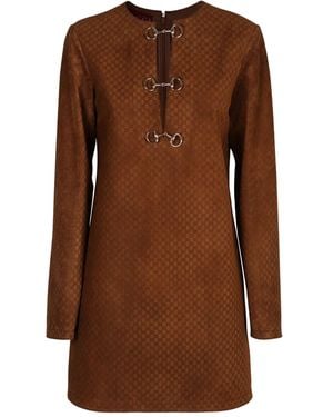 Gucci Horsebit Jurk Met Gg-Patroon - Bruin