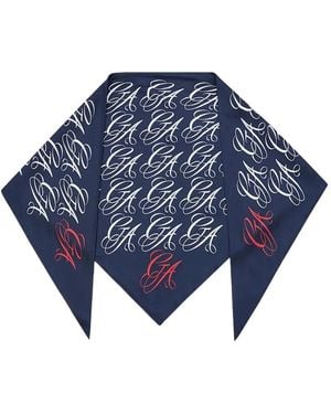 Giorgio Armani Logo-Print Silk Scarf - Blue