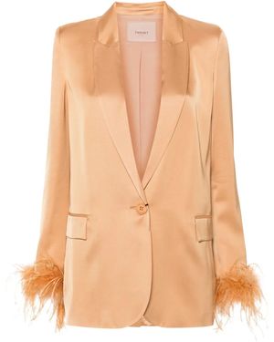 Twinset Feather-Trim Satin Blazer - Natural