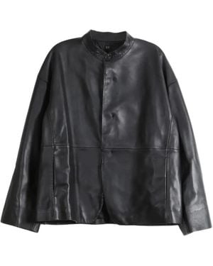 TAIGA TAKAHASHI Leather Stand-Collar Jacket - Black