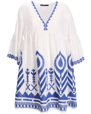 Greek Archaic Kori Printed V-Neck Mini Dress - White