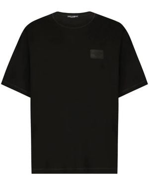 Dolce & Gabbana Cotton T-Shirt With Branded Tag - Black