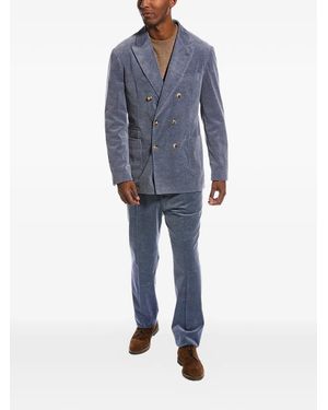 Brunello Cucinelli Double-Breasted Corduroy Suit - Blue