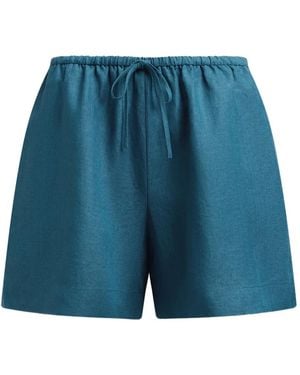 12 STOREEZ Delave Shorts aus Leinen mit Kordelzug - Blau