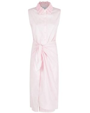 Isabelle Blanche Beaded-Collar Wrap-Effect Dress - Pink