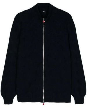 Kiton Chevron-Knit Zip-Up Cardigan - Blue