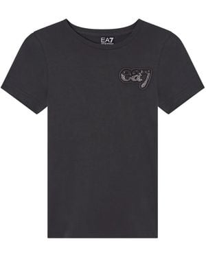 EA7 Rhinestone-Embellished Logo-Patch T-Shirt - Black