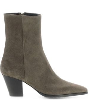 Aeyde Hedvig Suede Square-Toe Ankle Boots - Grey