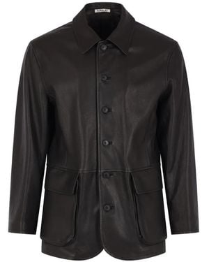 AURALEE Buttoned Leather Jacket - Black