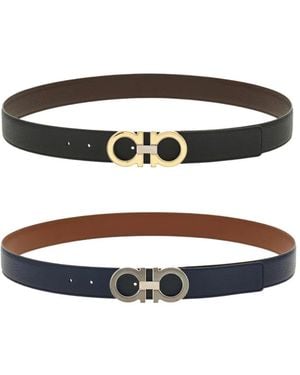 Ferragamo Reversible Gancini Buckle Belt - White