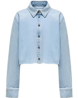 12 STOREEZ Cropped Organic-Cotton Denim Shirt - Blue