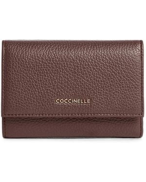Coccinelle Grained Leather Tri-Fold Wallet - Brown