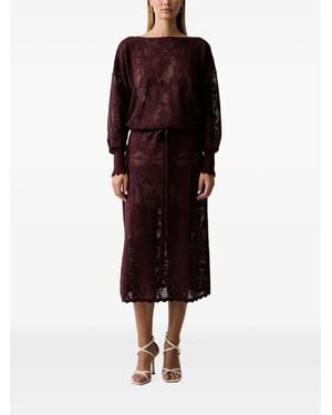 Twinset Lace-Knit Drawstring Midi Dress - Red