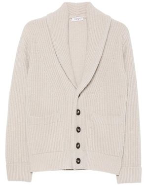 Kangra Ribbed Shawl-Collar Cardigan - White