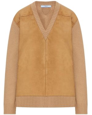 Prada Cashmere, Wool And Suede V-neck Sweater - ナチュラル