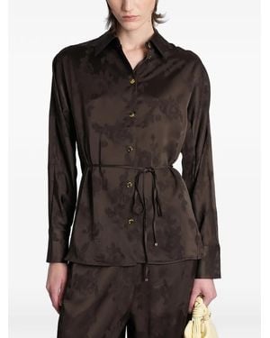 Ganni Jacquard-Pattern Belted Shirt - Black