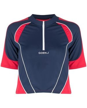Goen.J Colour-Block Logo-Embroidered Top - Blue