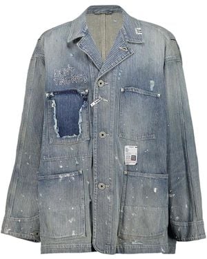 Maison Mihara Yasuhiro Chore Stripe-Pattern Paint-Splatter Denim Jacket - Blue