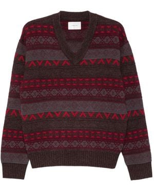NN07 Tobias Fair Isle V-Neck Sweater - Red