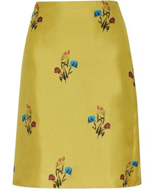 Marni Floral-Print Silk Skirt - Yellow
