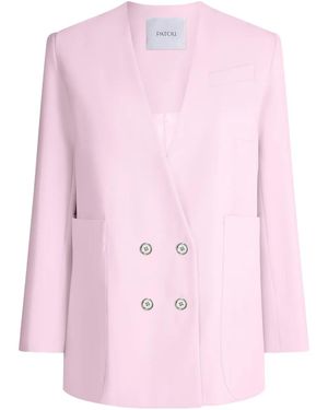 Patou Double-Breasted No Collar Blazer - Pink