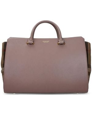 Burberry Banner Check-Panel Tote Bag - Purple