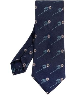 Paul Smith Floral-Embroidered Tie - Blue