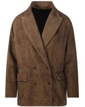 Salvatore Santoro Double-Breasted Suede Blazer - Brown
