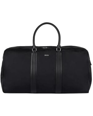 ZEGNA Reisetasche mit Lederbesatz - Schwarz